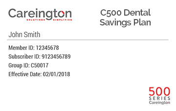 Careington C500 Dental Savings Plan ID card