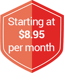 Red shield with text Starting at $8.95 per month